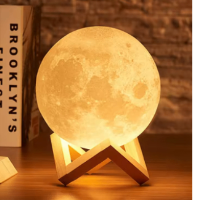 Hölzerne Mond-Schreibtischlampe mit Touch-Steuerung und Standfuß