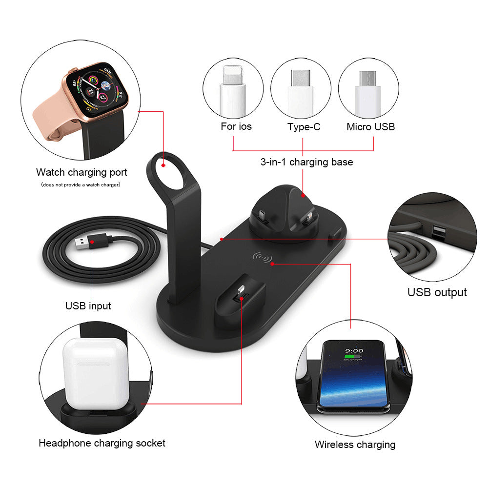 Cargador inalámbrico 4 en 1 para teléfonos, auriculares y relojes