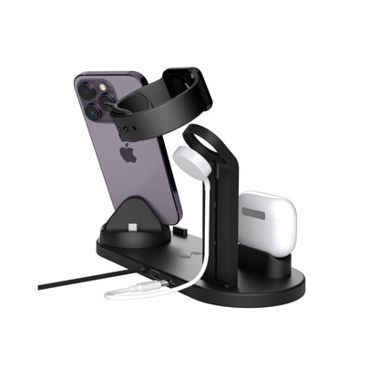 Cargador inalámbrico 4 en 1 para teléfonos, auriculares y relojes