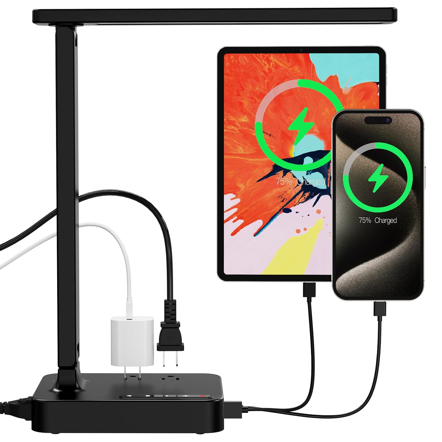 LED-Schreibtischlampe 2 Steckdosen 2 USB-Anschlüsse