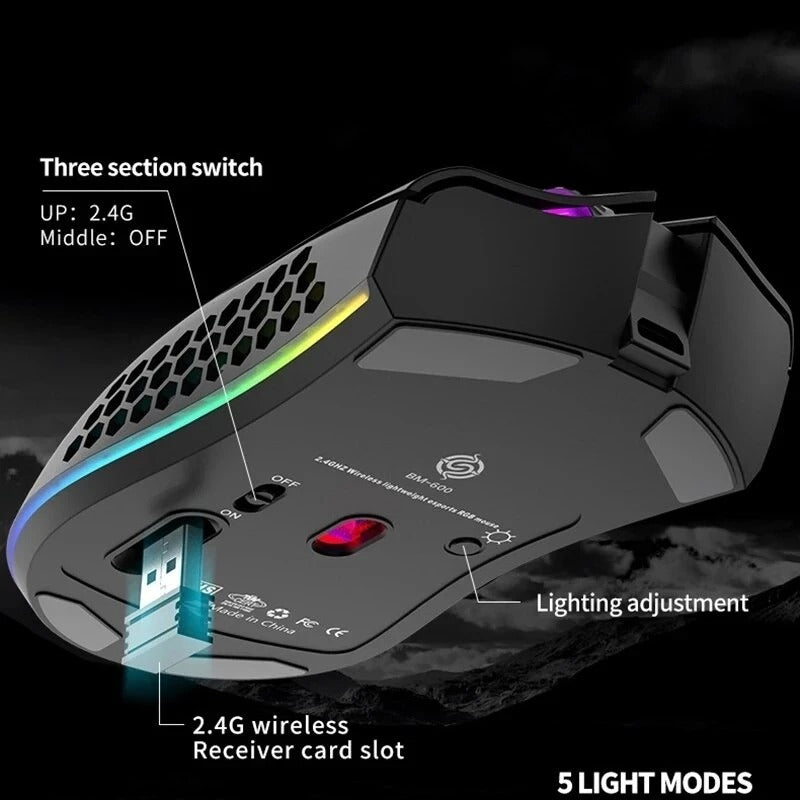 BM600 Wiederaufladbare Kabellose RGB Gaming-Maus für PC