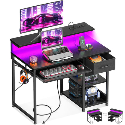 AODK Gaming Desk mit LED-Beleuchtung & Steckdosenleiste 101,6 cm